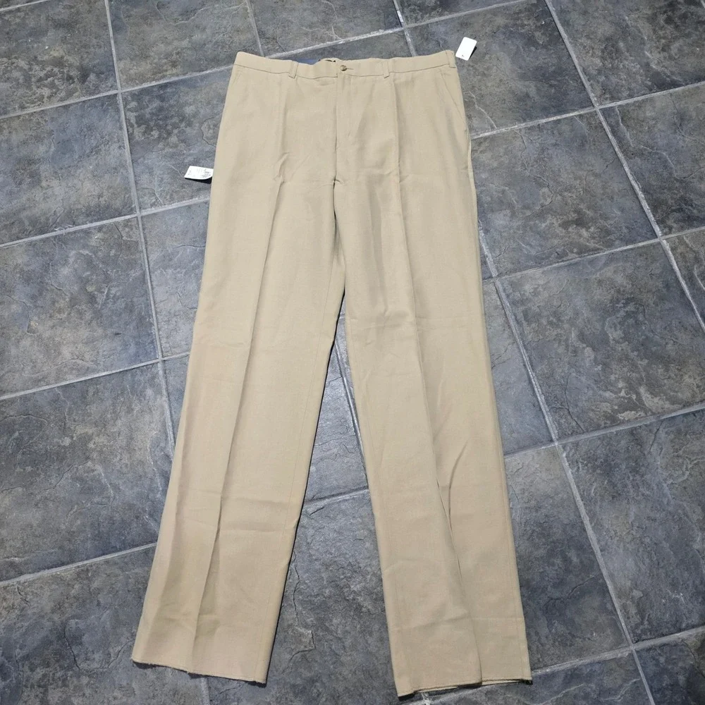 new Bobby Jones Players pants Mens 40x37 Khaki Cotton Tencel Blend Flat Front